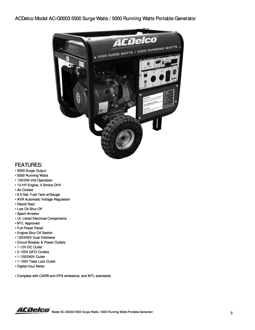 ACDelco AC-G0003 instruction manual Features 