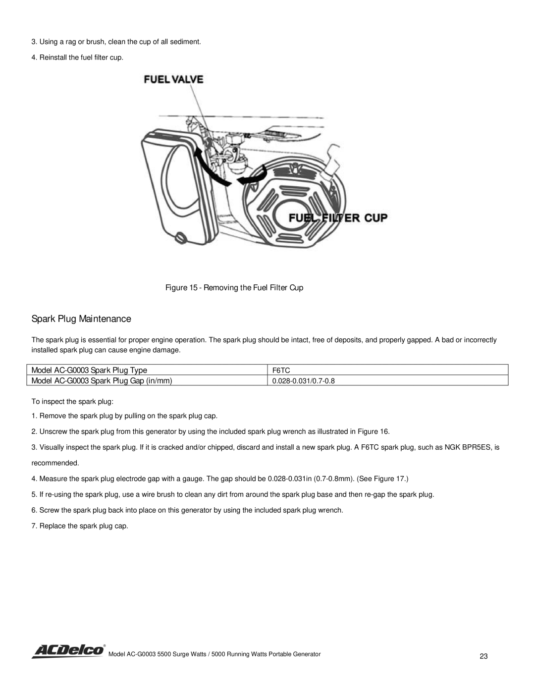 ACDelco AC-G0003 instruction manual Spark Plug Maintenance, F6TC 