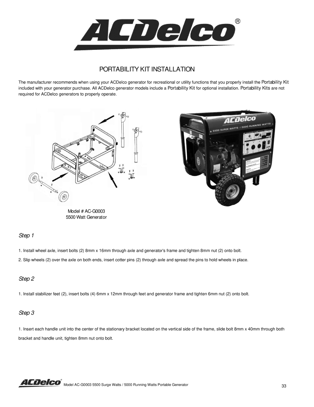 ACDelco AC-G0003 instruction manual Portability KIT Installation, Step 