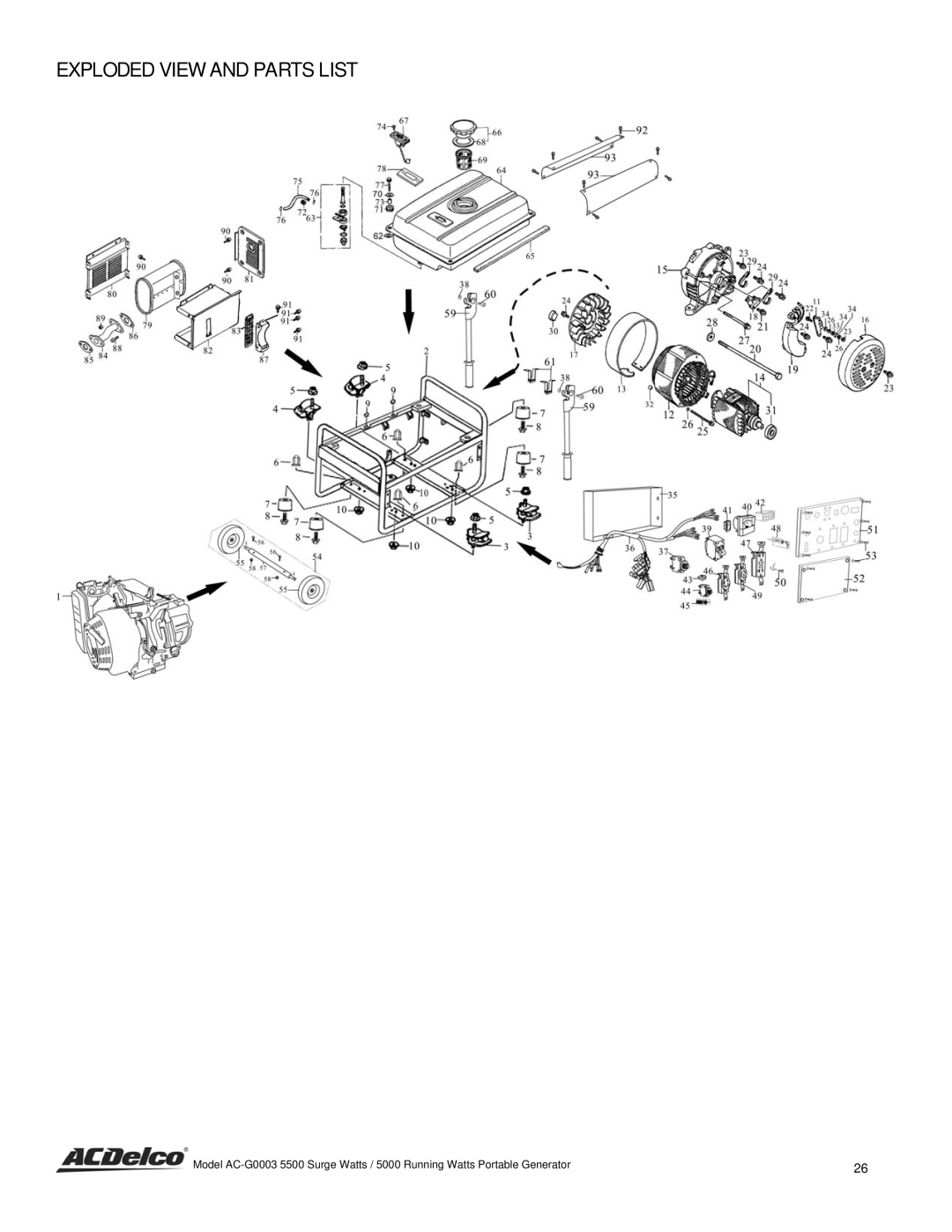 ACDelco AC-G0003 instruction manual Exploded View and Parts List 