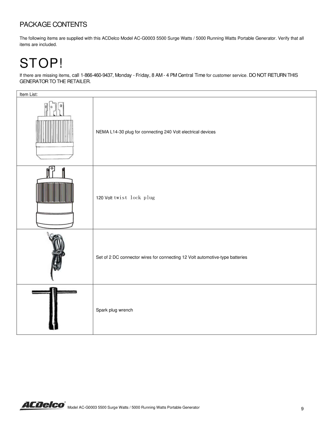 ACDelco AC-G0003 instruction manual Package Contents 