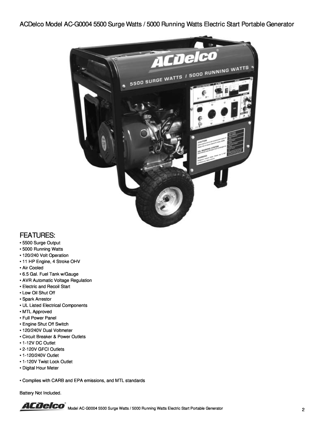ACDelco AC-G0004 instruction manual Features 