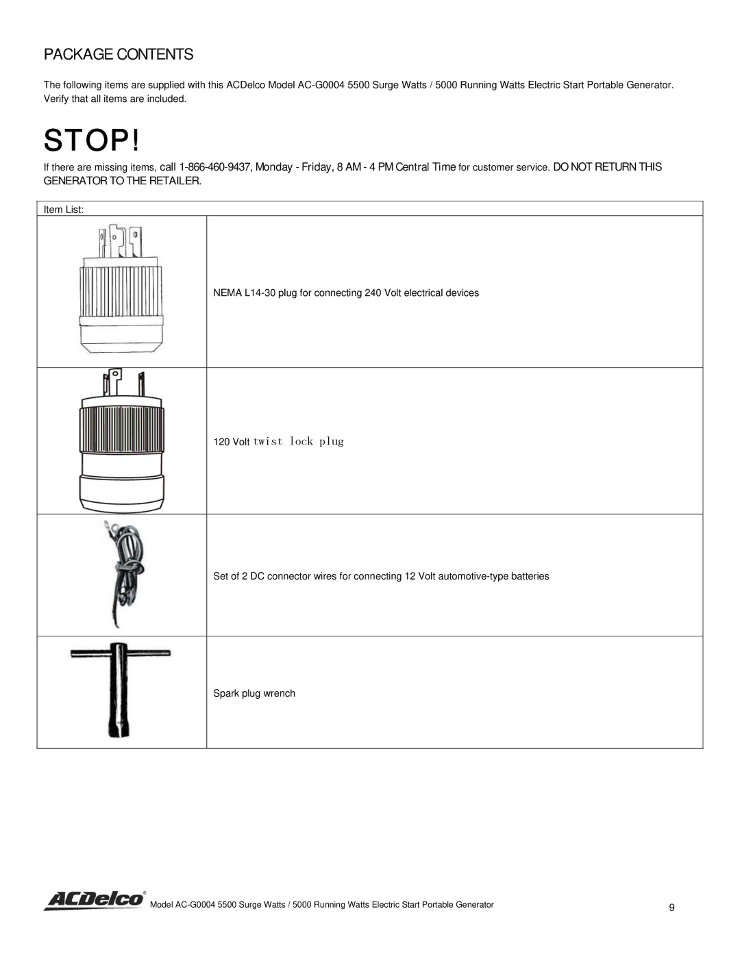 ACDelco AC-G0004 instruction manual Package Contents 