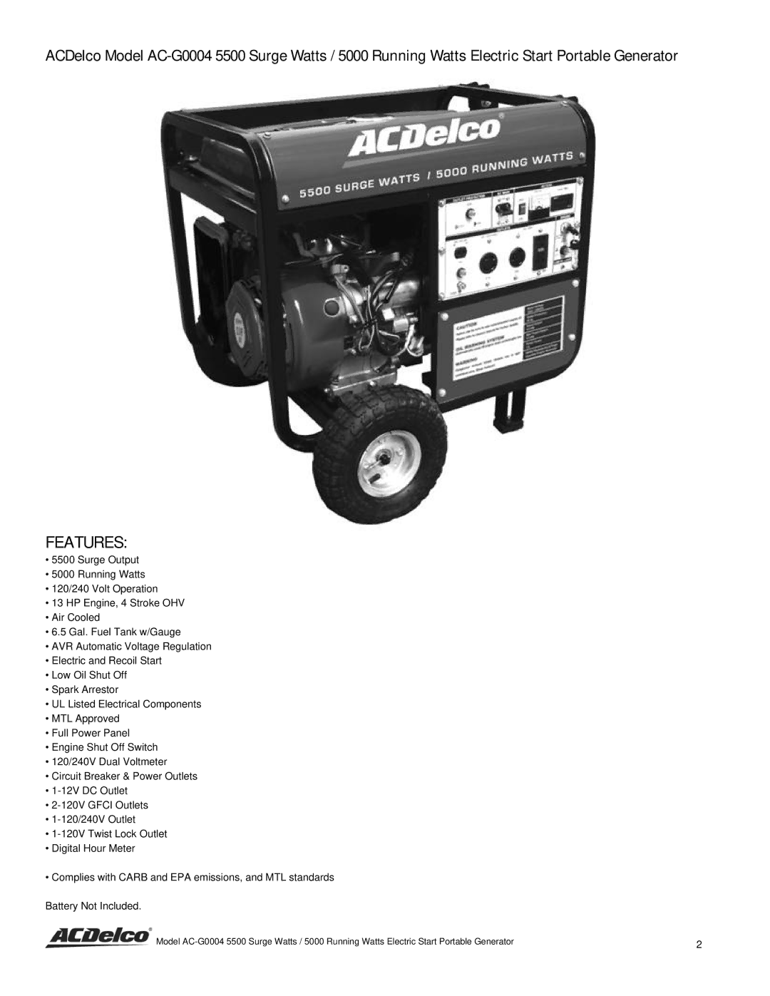 ACDelco AC-G0004 instruction manual Features 