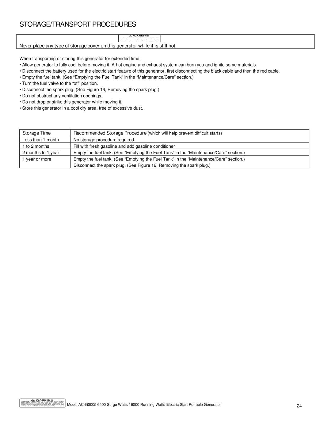 ACDelco AC-G0005 instruction manual STORAGE/TRANSPORT Procedures, Storage Time 