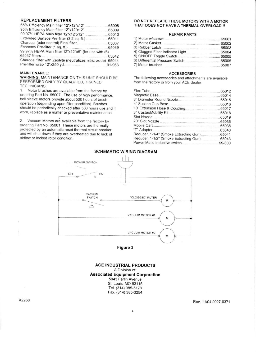 Ace 73-100 manual Aceindustrialproducts, Replacementfilters, Repairparts, Accessories 