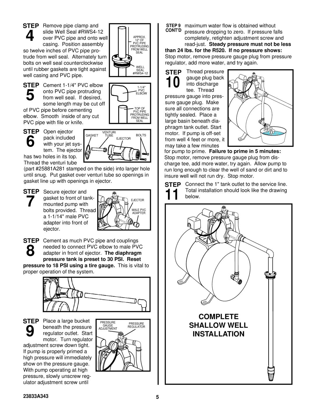 Ace Hardware R-30-T7 installation manual Than 24 lbs. for the R520. If no pressure shows 