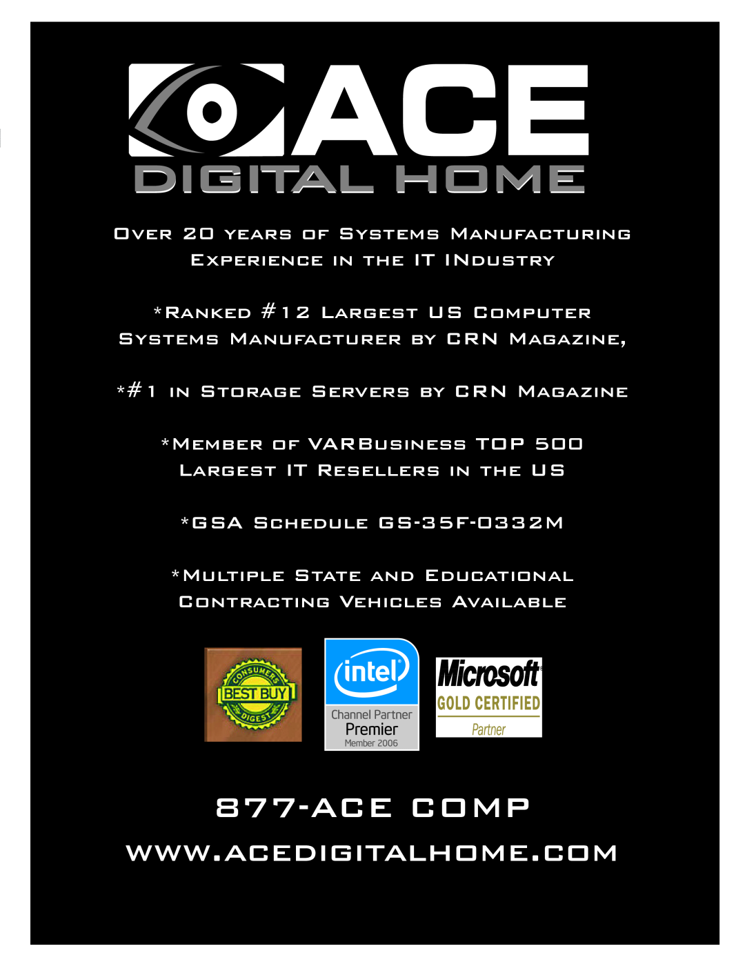 Ace LHD LIMITED II specifications Ace Comp, OVER 20 YEARS OF SYSTEMS MANUFACTURING EXPERIENCE IN THE IT INDUSTRY, Member 