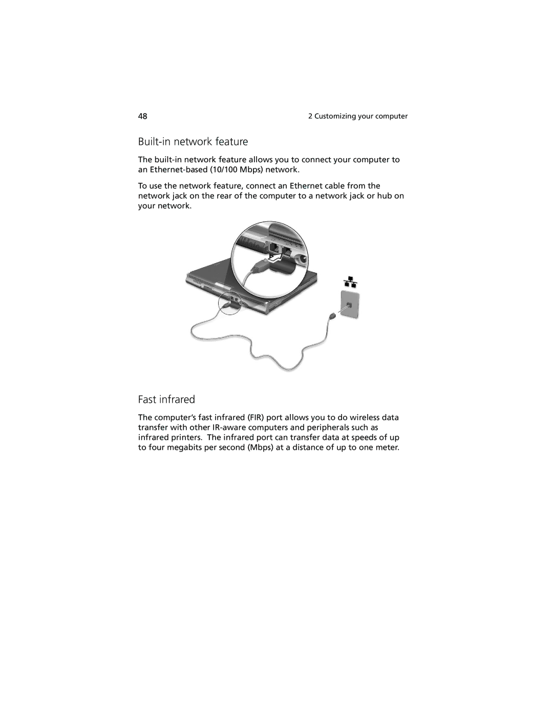 Acer 100 Series manual Built-in network feature, Fast infrared 