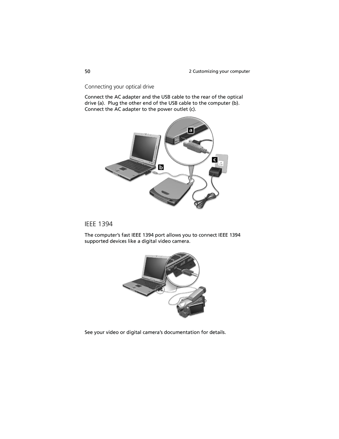 Acer 100 Series manual Ieee, Connecting your optical drive 