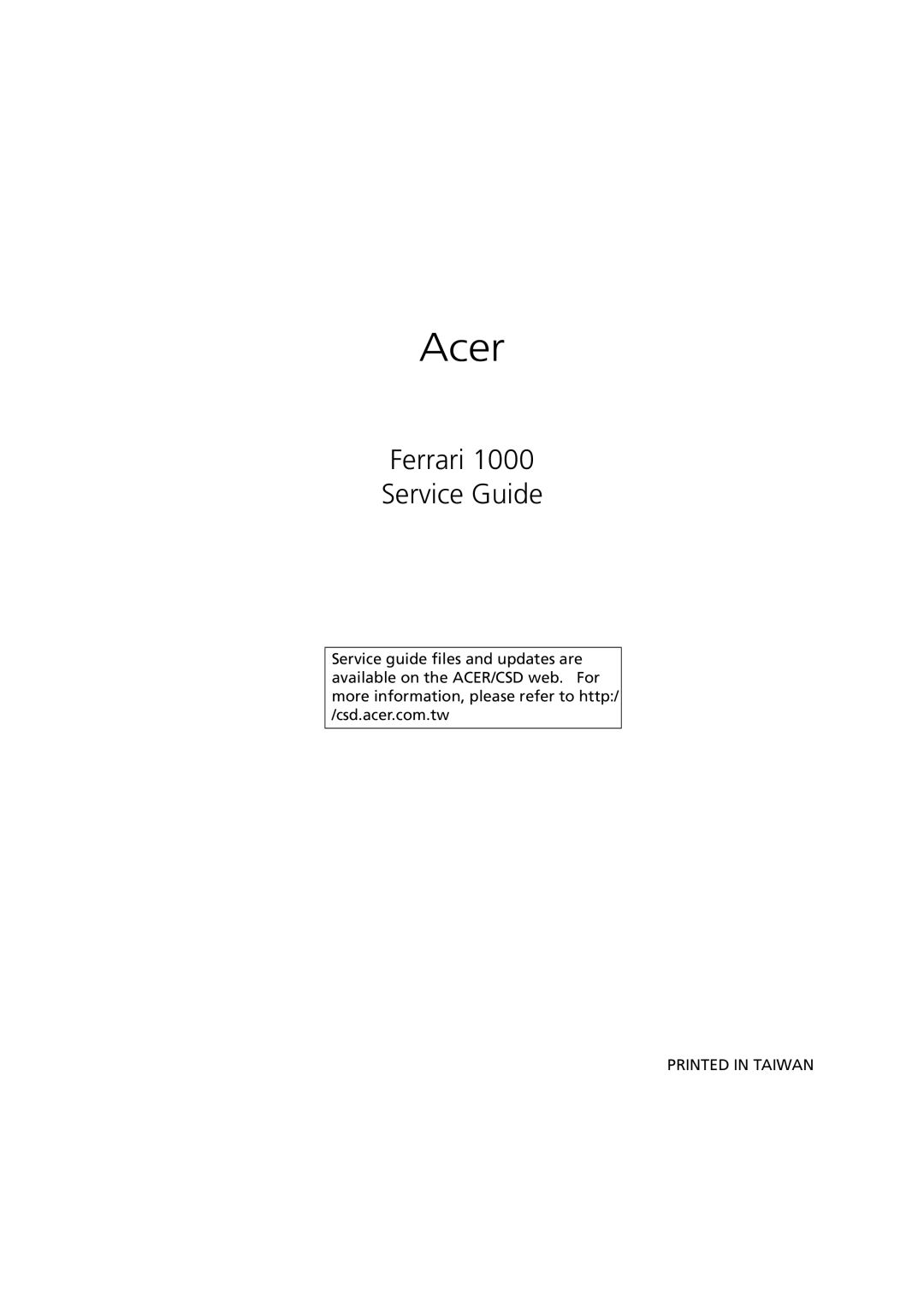 Acer 1000 manual Acer, Ferrari Service Guide 