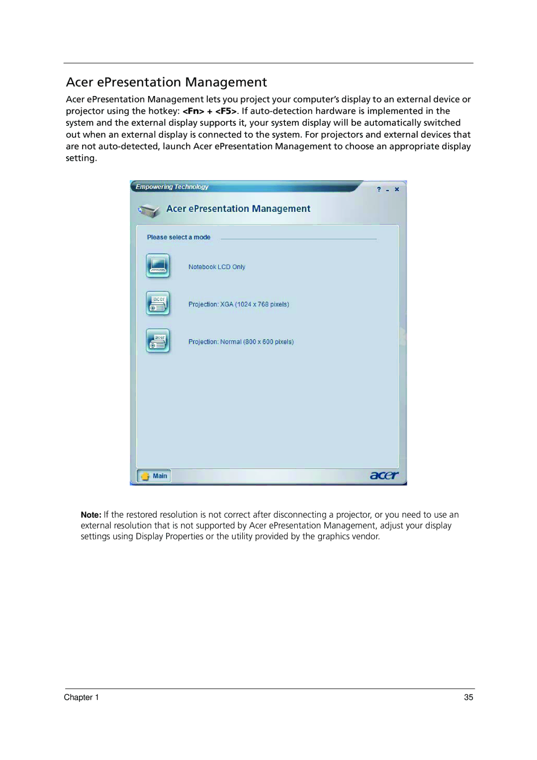 Acer 1000 manual Acer ePresentation Management 