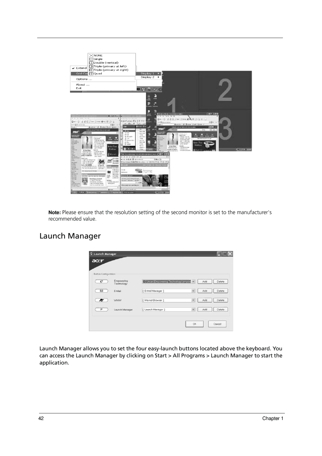 Acer 1000 manual Launch Manager 