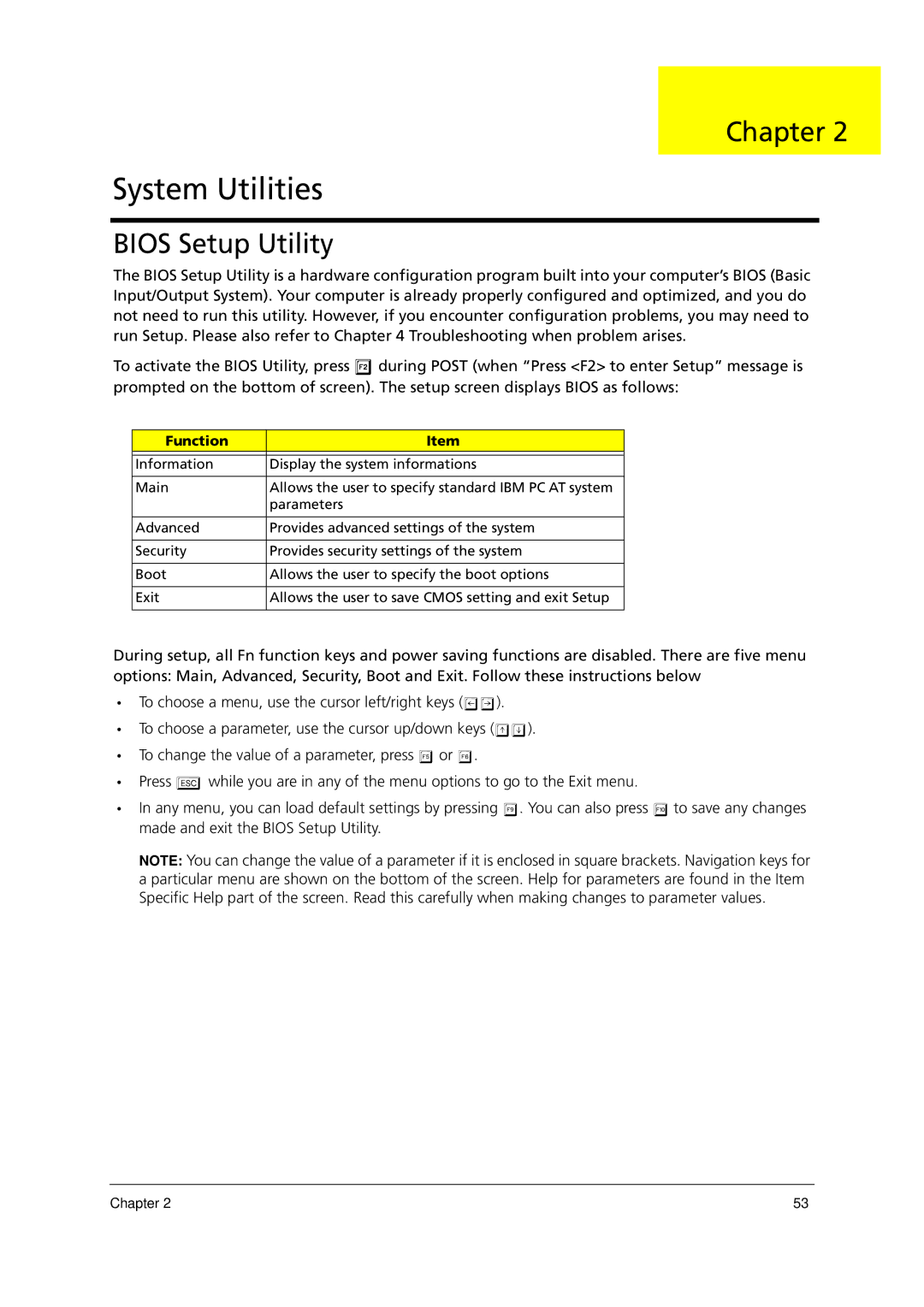 Acer 1000 manual System Utilities, Bios Setup Utility 