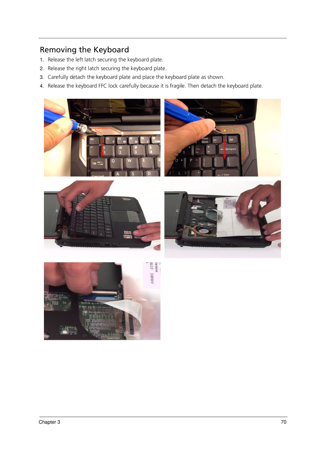 Acer 1000 manual Removing the Keyboard 