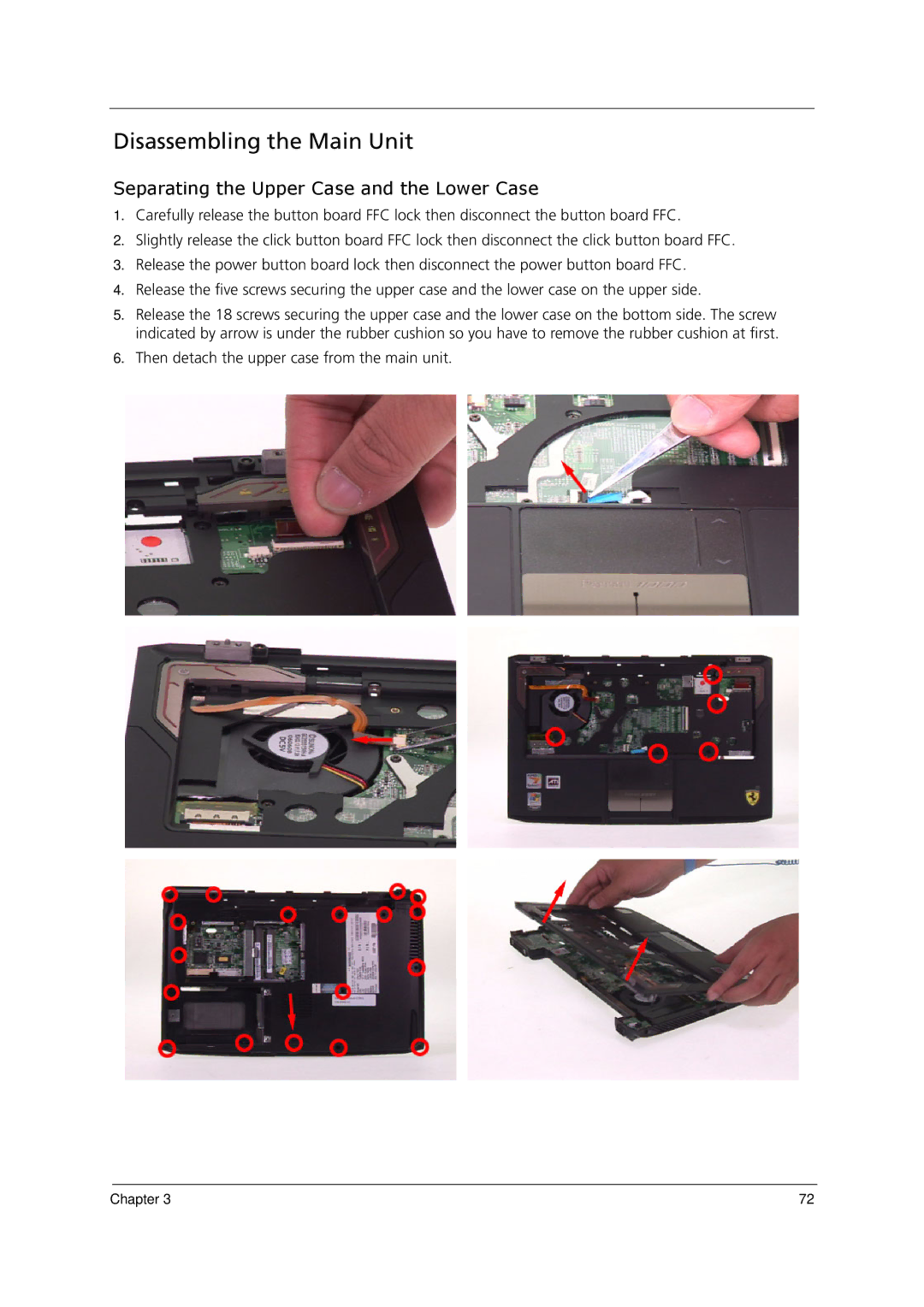 Acer 1000 manual Disassembling the Main Unit, Separating the Upper Case and the Lower Case 