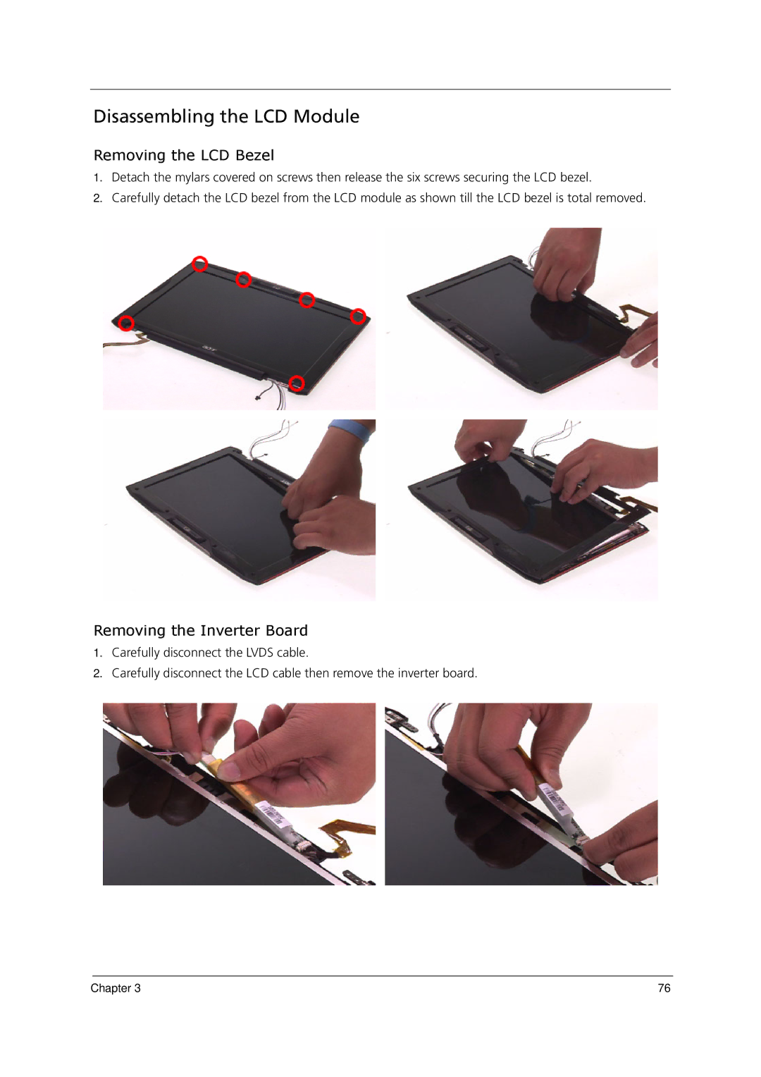 Acer 1000 manual Disassembling the LCD Module, Removing the LCD Bezel 