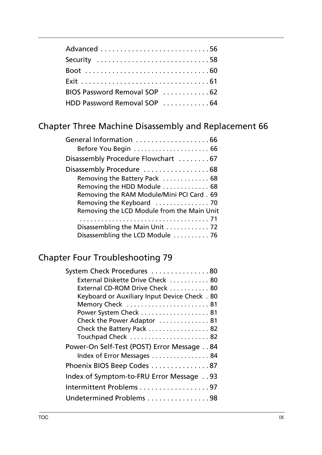 Acer 1000 manual Chapter Three Machine Disassembly and Replacement 