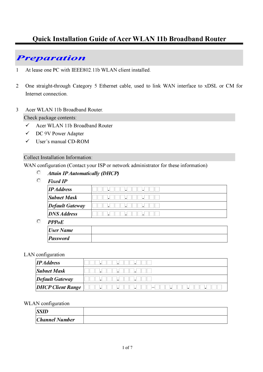 Acer 11b user manual Preparation 