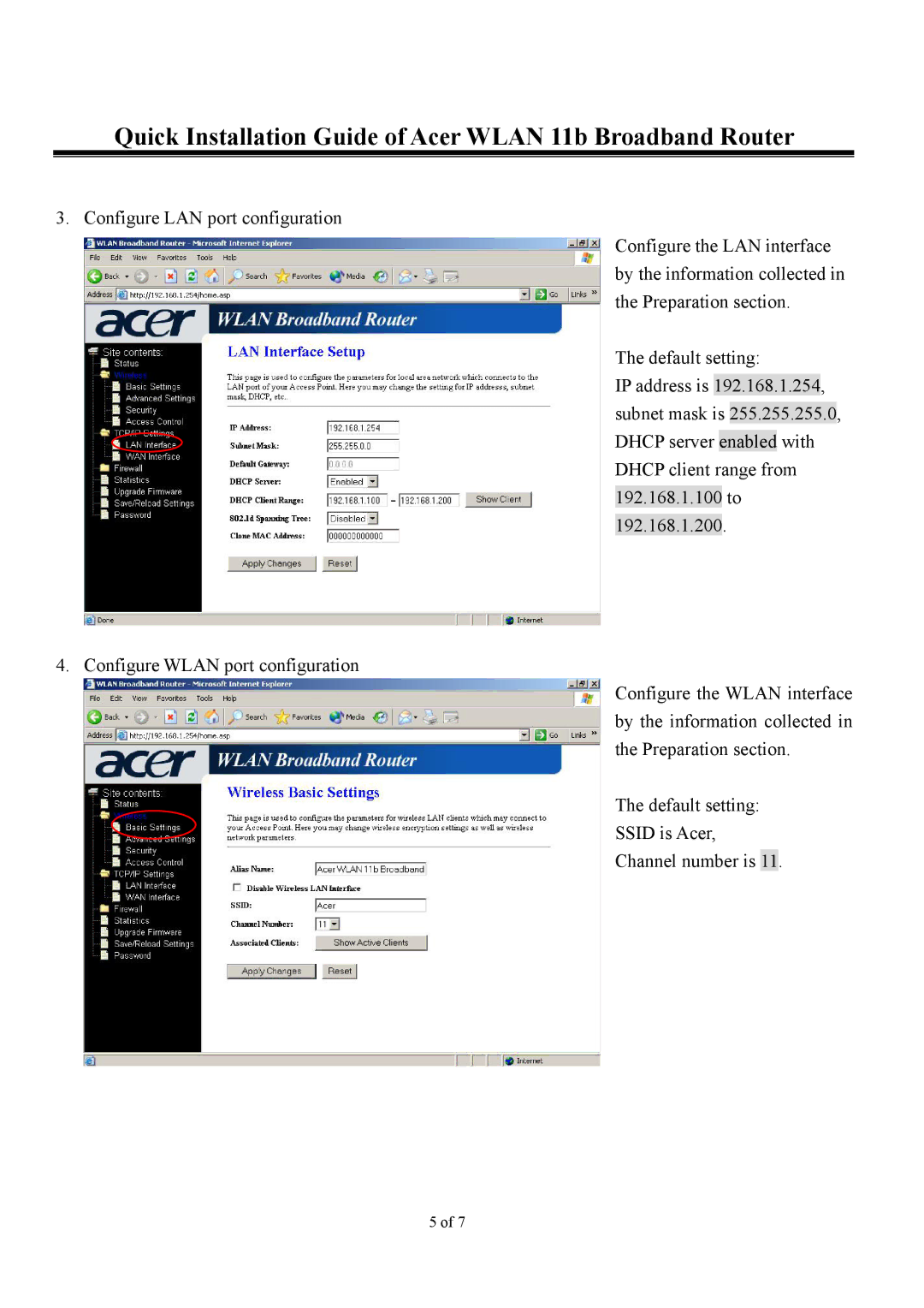 Acer user manual Quick Installation Guide of Acer Wlan 11b Broadband Router 