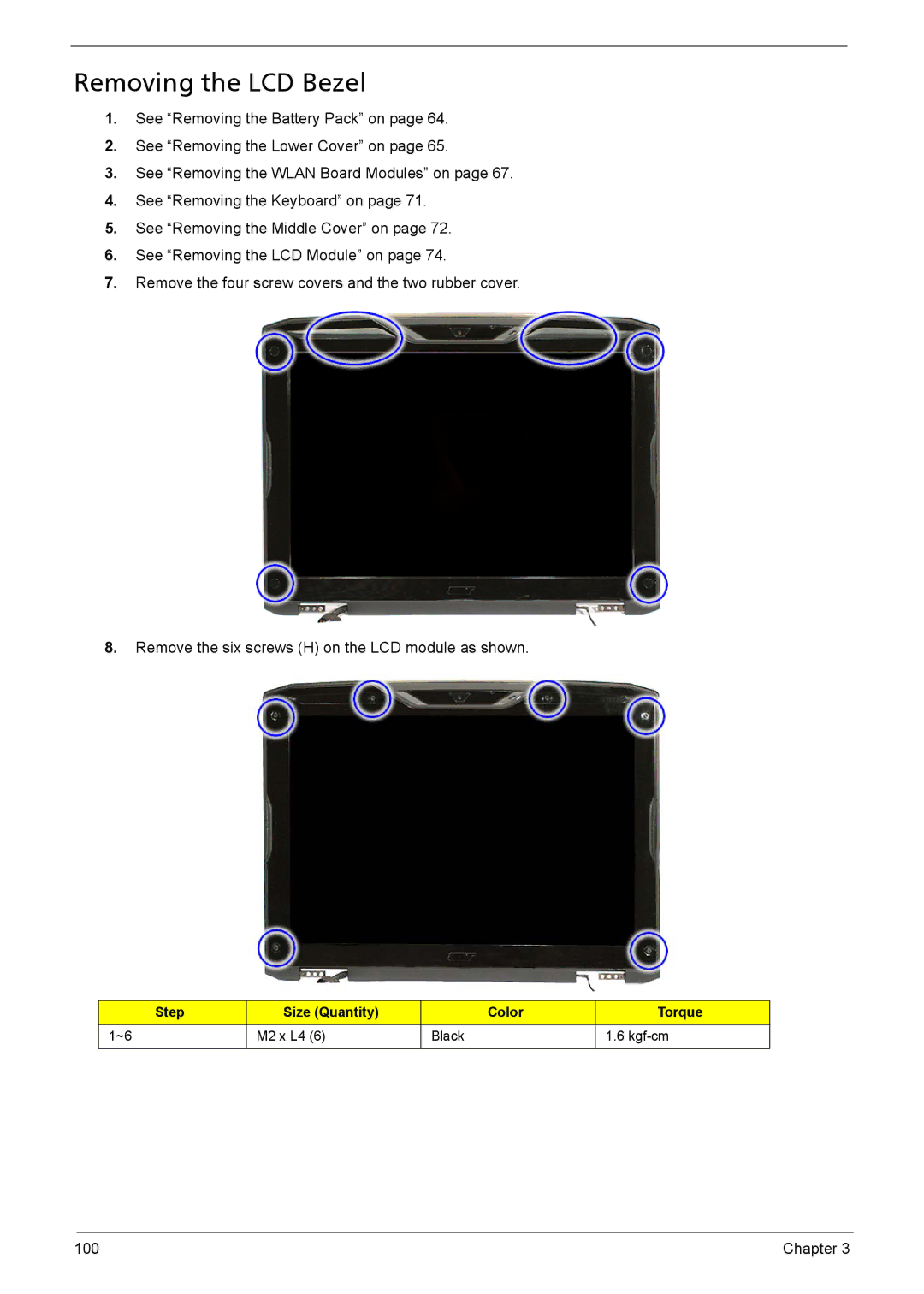 Acer 1200 manual Removing the LCD Bezel 