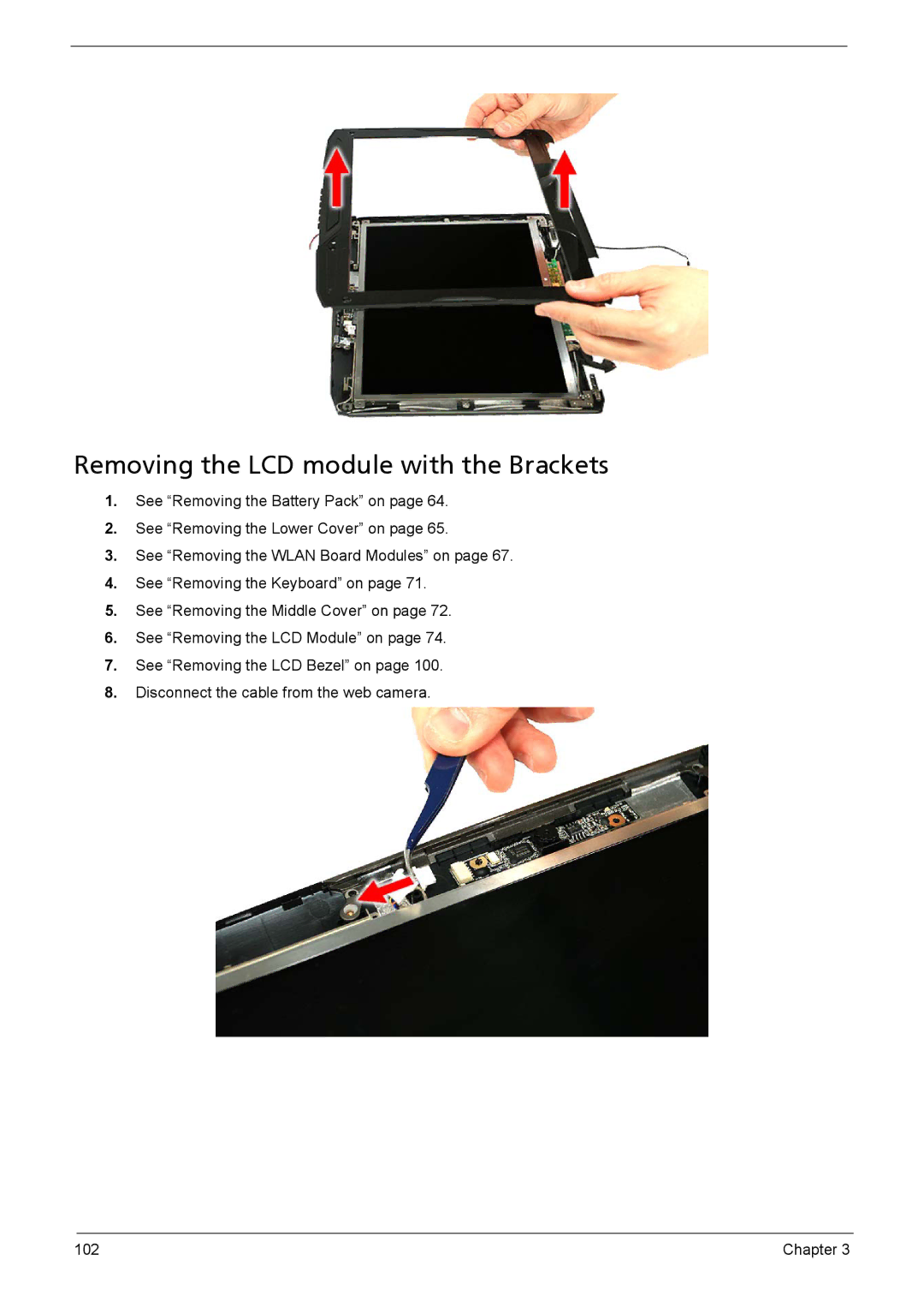 Acer 1200 manual Removing the LCD module with the Brackets 