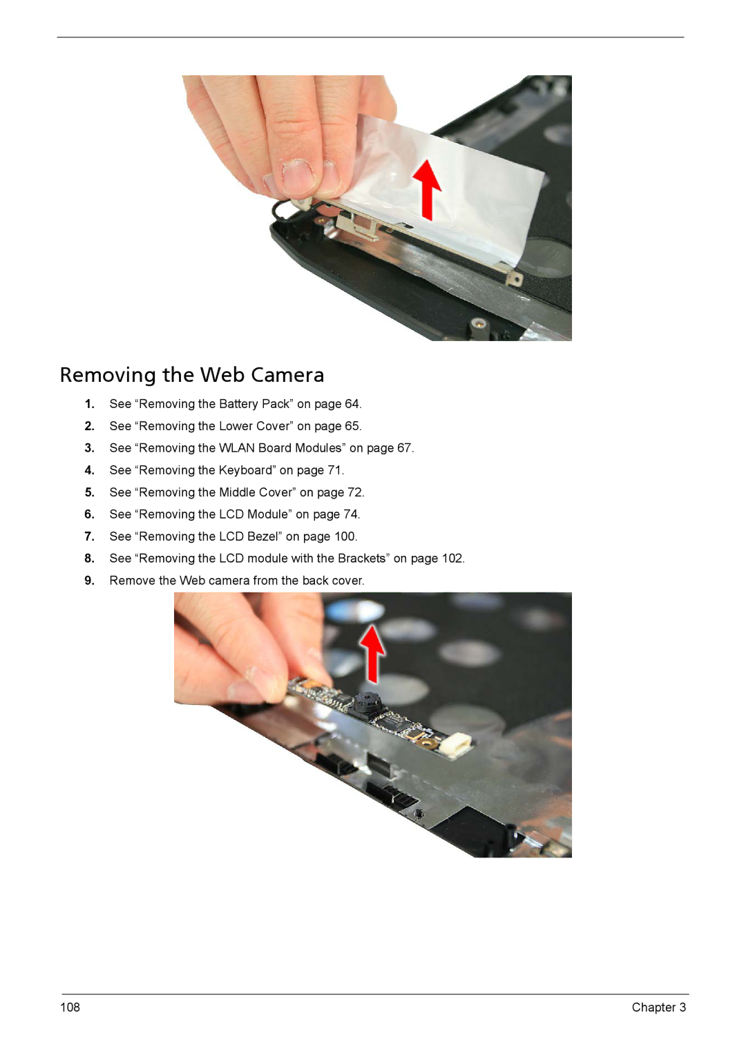 Acer 1200 manual Removing the Web Camera 