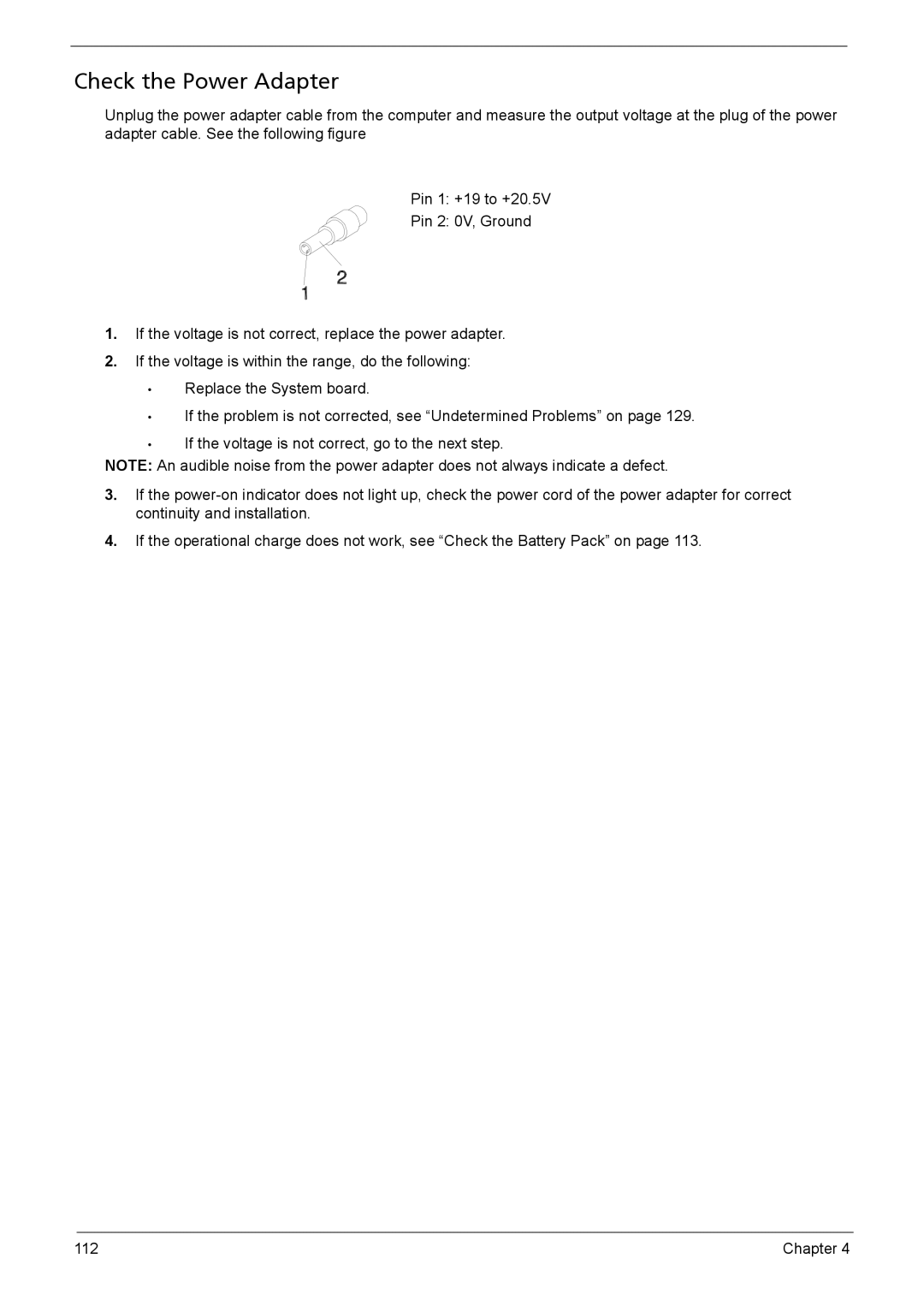 Acer 1200 manual Check the Power Adapter 