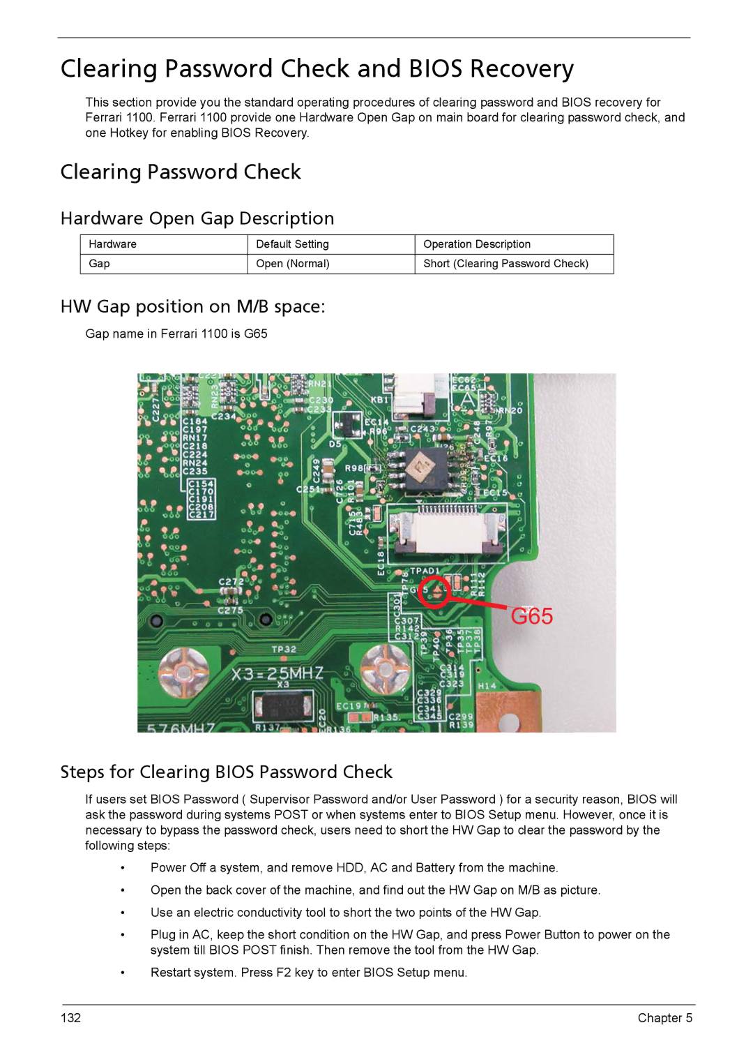 Acer 1200 manual Clearing Password Check and Bios Recovery 