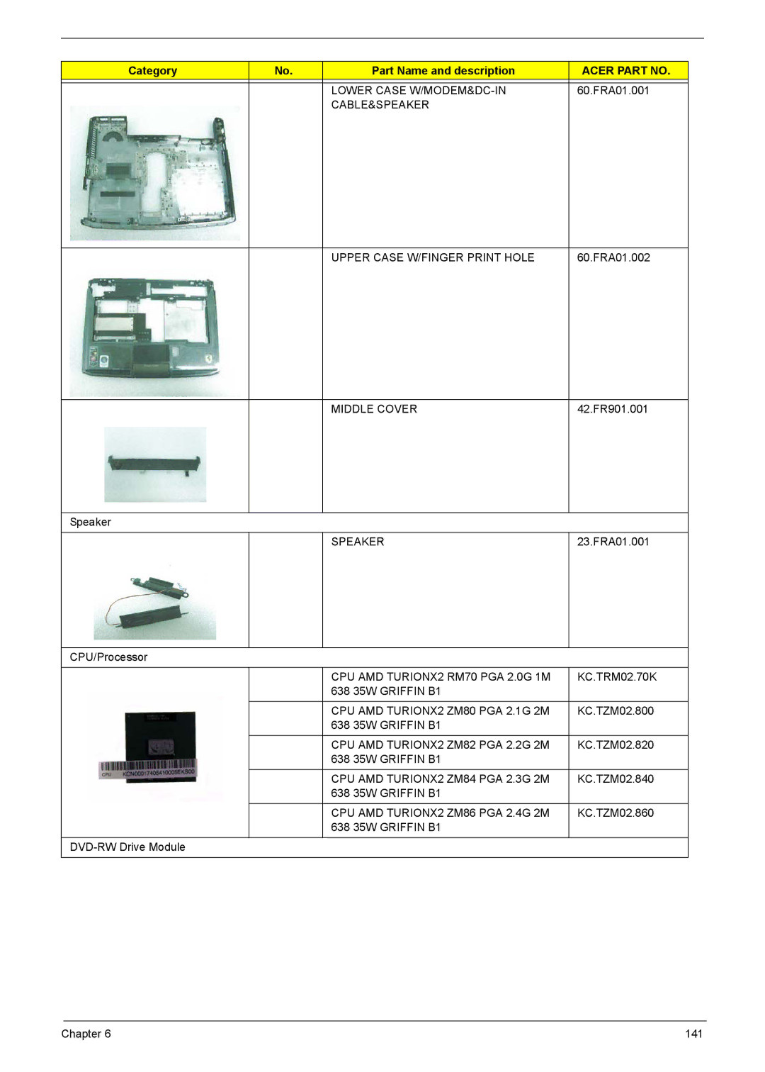 Acer 1200 manual Lower Case W/MODEM&DC-IN 