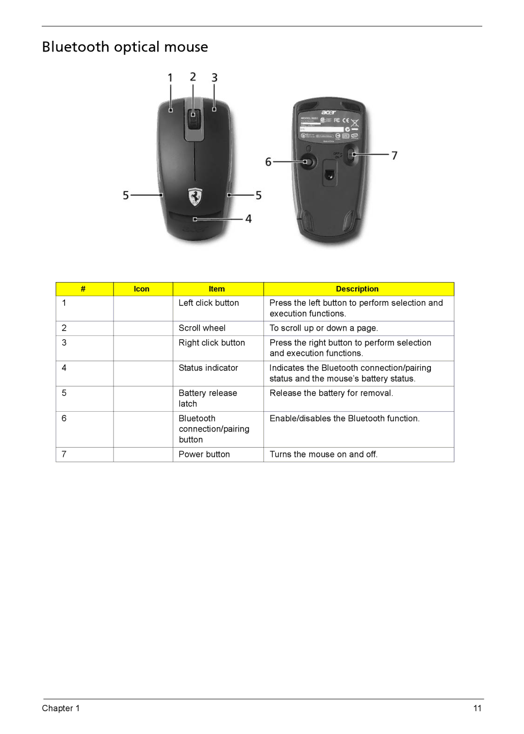 Acer 1200 manual Bluetooth optical mouse 