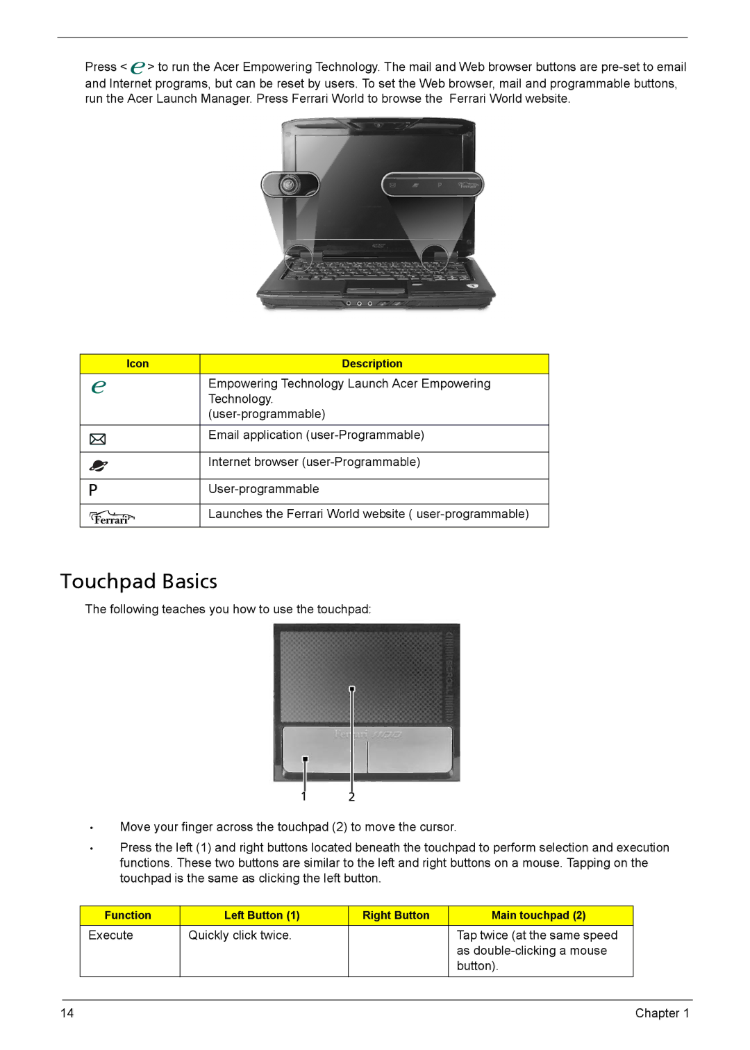 Acer 1200 manual Touchpad Basics 