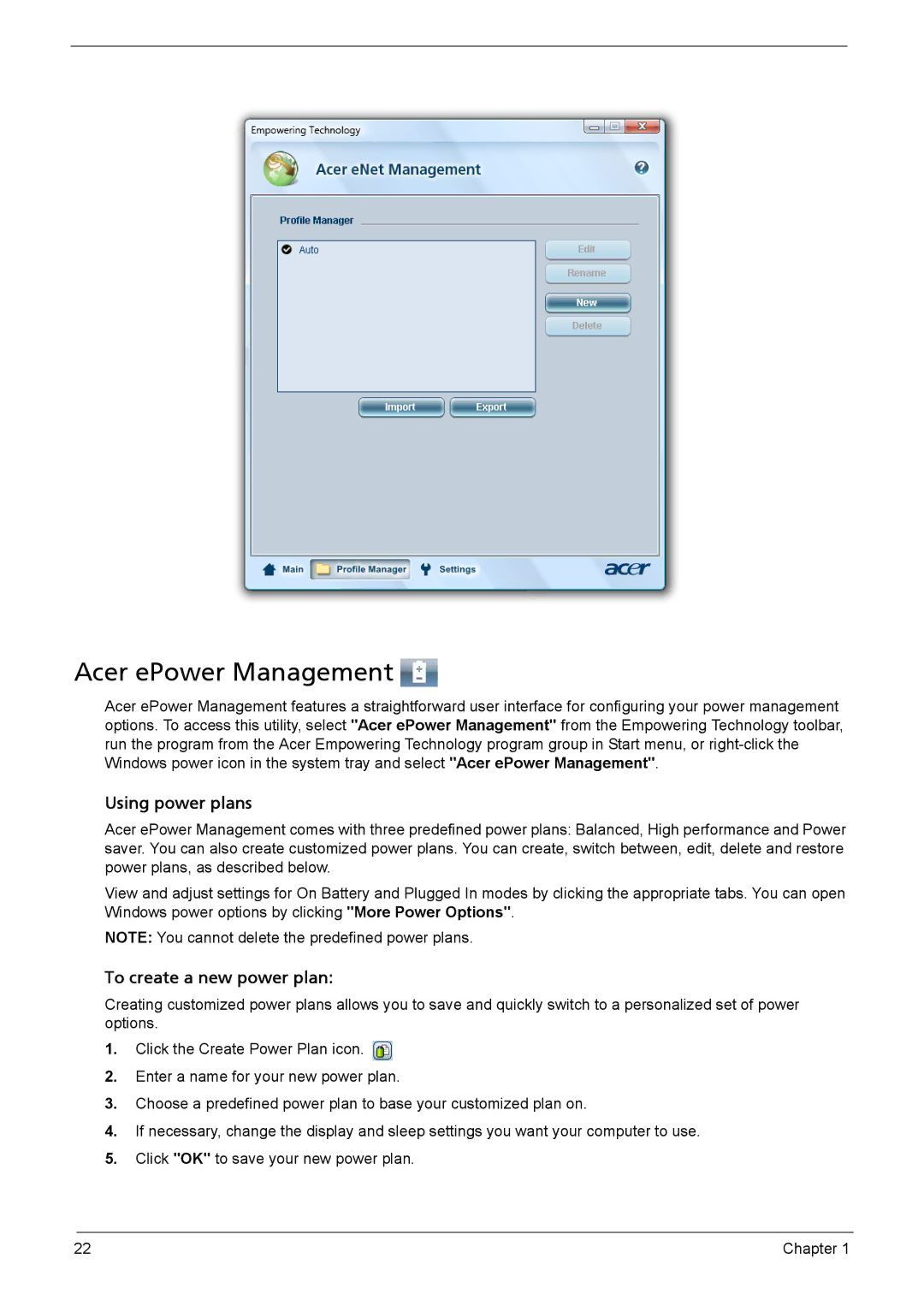 Acer 1200 manual Acer ePower Management, Using power plans 