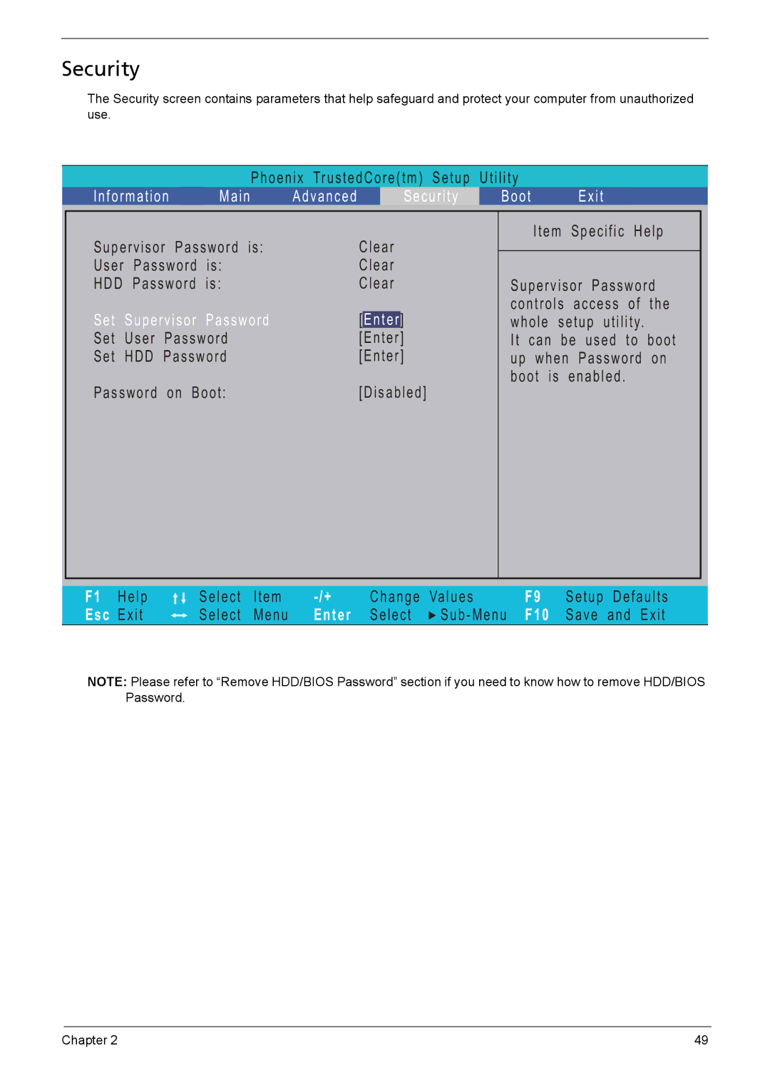 Acer 1200 manual Security, E r P a s s w o r d i s E a r D P a s s w o r d i s 