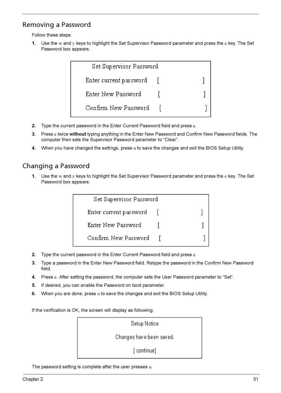 Acer 1200 manual Removing a Password 