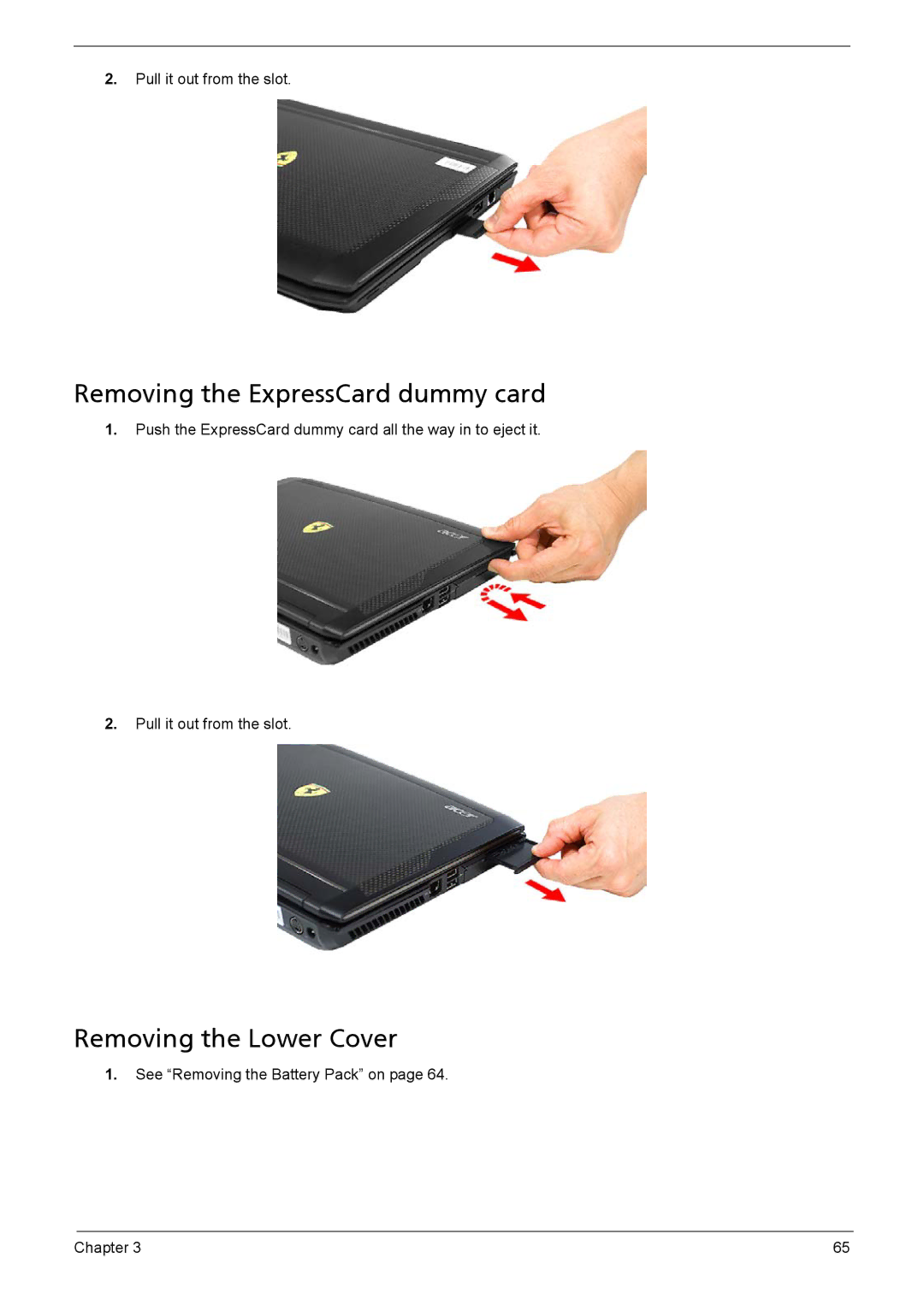 Acer 1200 manual Removing the ExpressCard dummy card, Removing the Lower Cover 