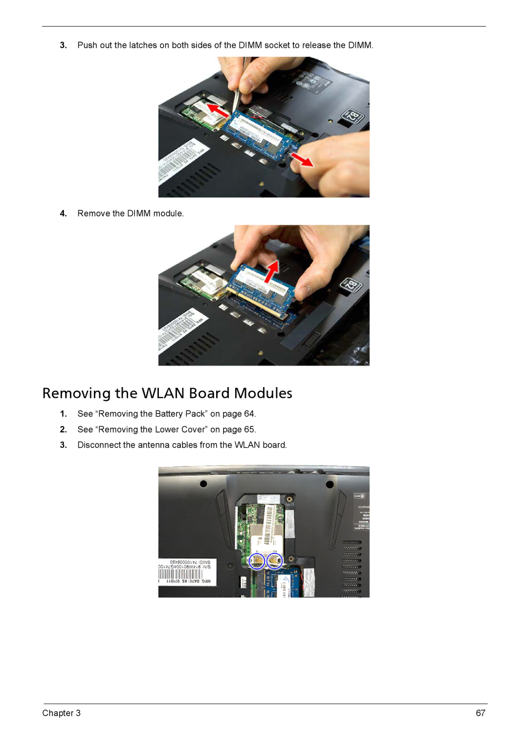 Acer 1200 manual Removing the Wlan Board Modules 