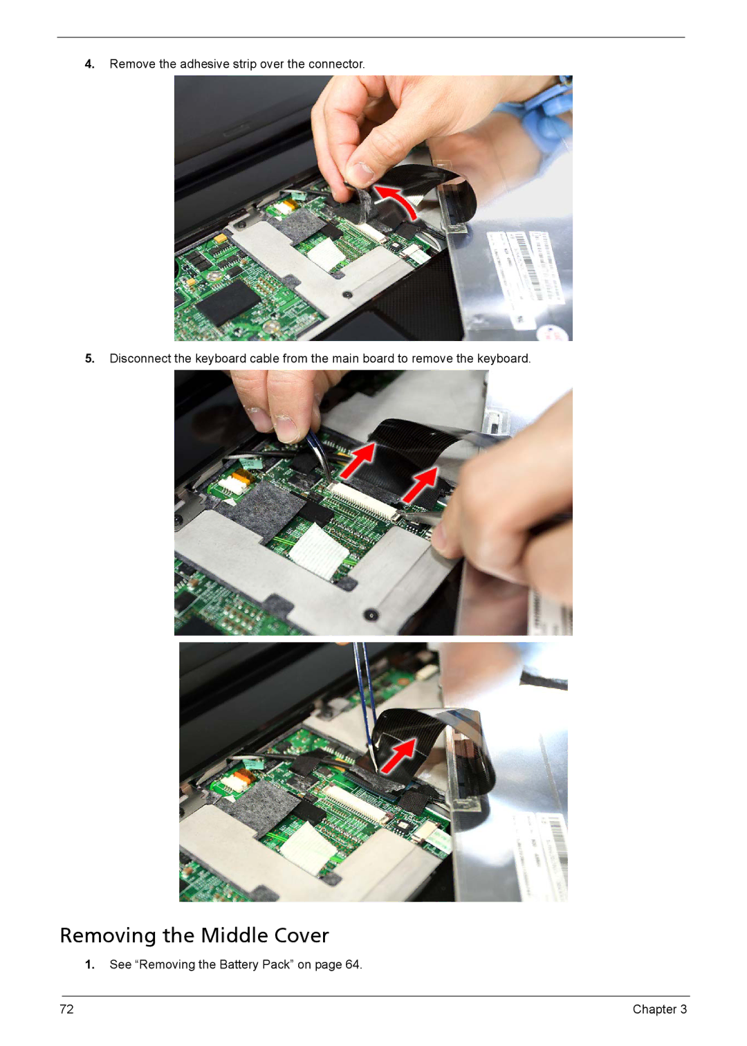 Acer 1200 manual Removing the Middle Cover 