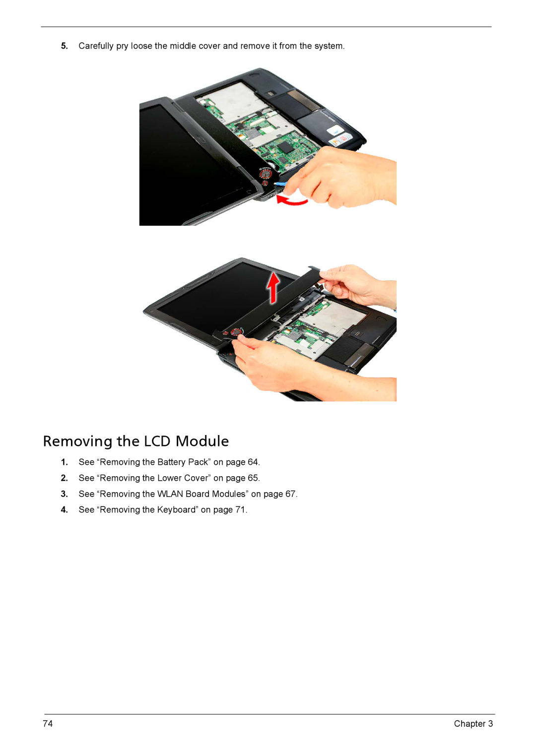 Acer 1200 manual Removing the LCD Module 