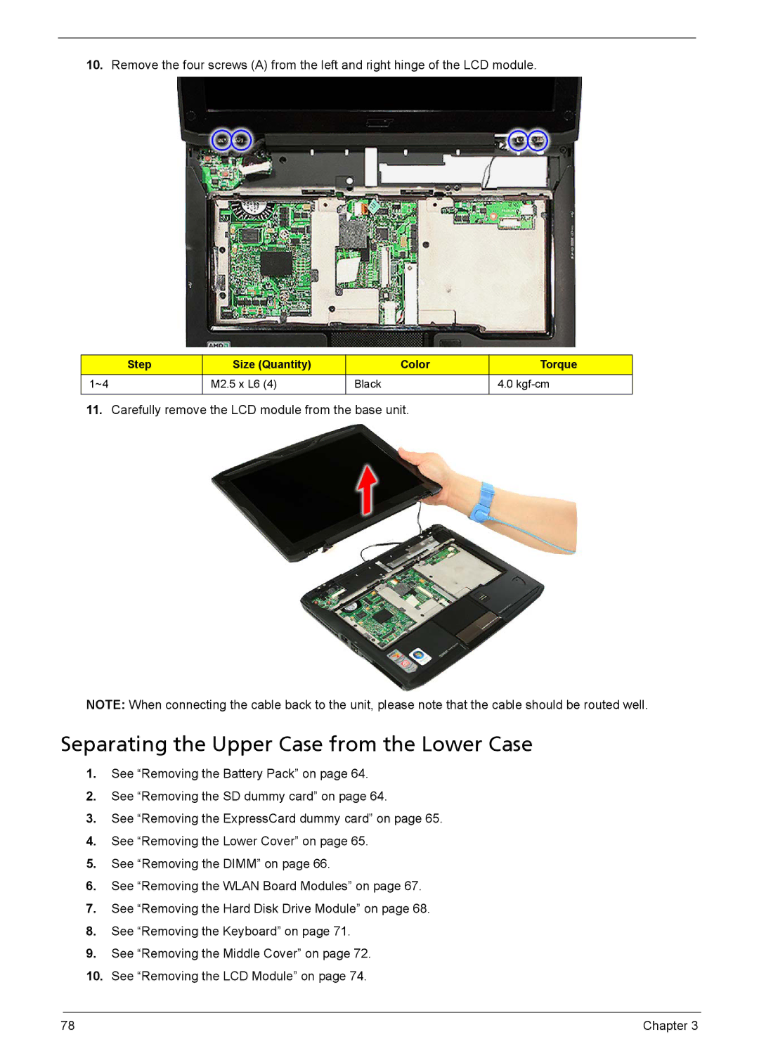 Acer 1200 manual Separating the Upper Case from the Lower Case 