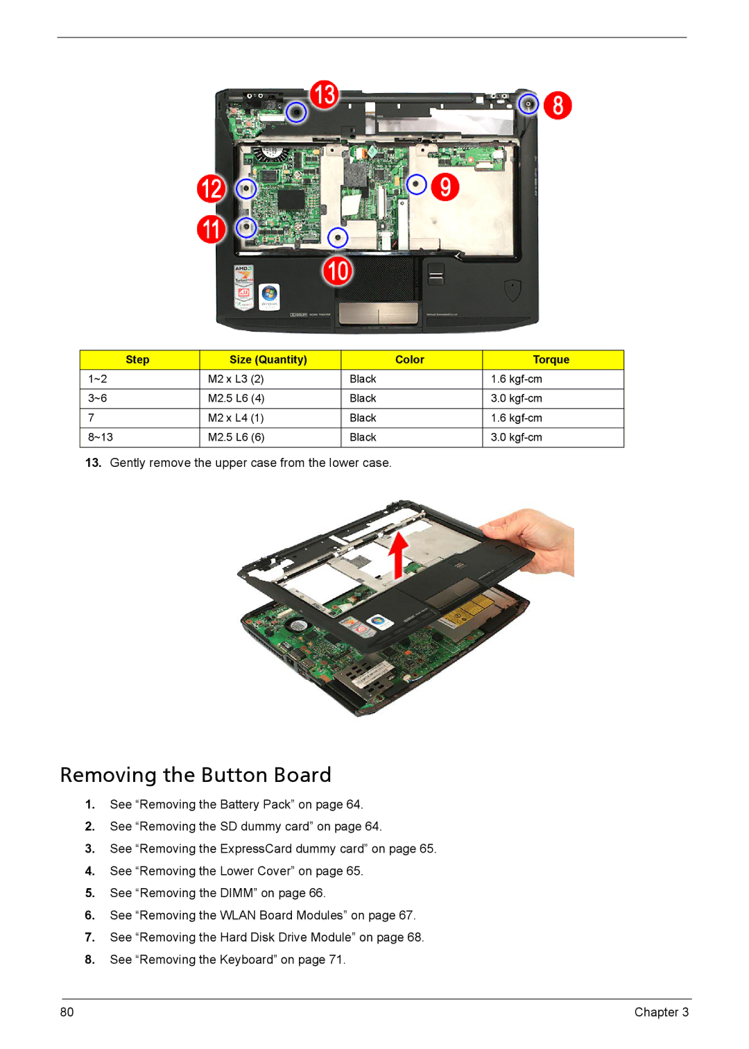 Acer 1200 manual Removing the Button Board 