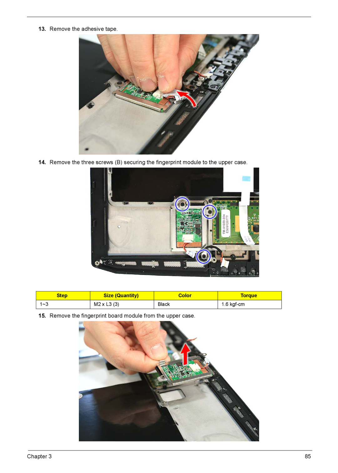 Acer 1200 manual Step Size Quantity Color Torque 