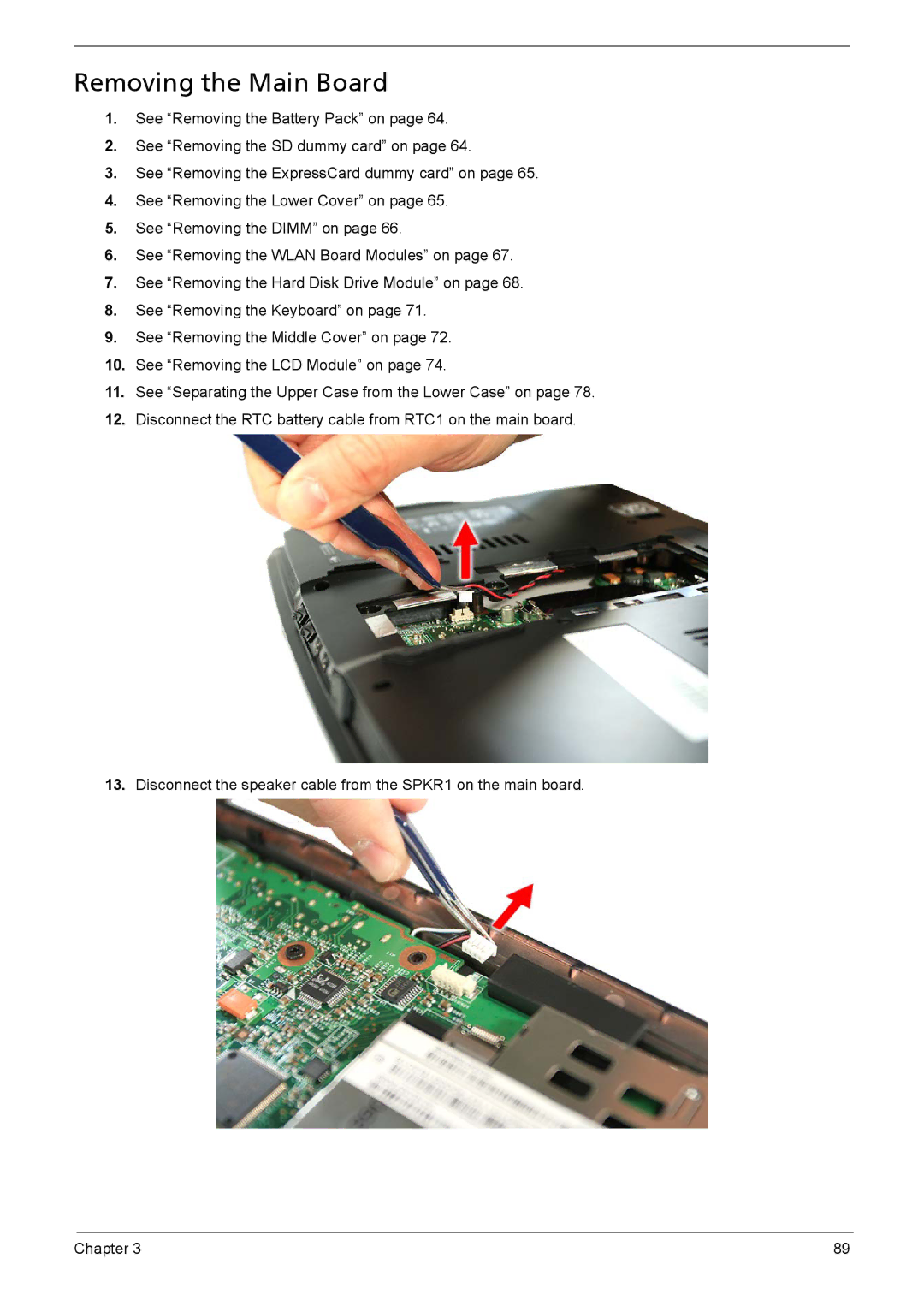 Acer 1200 manual Removing the Main Board 