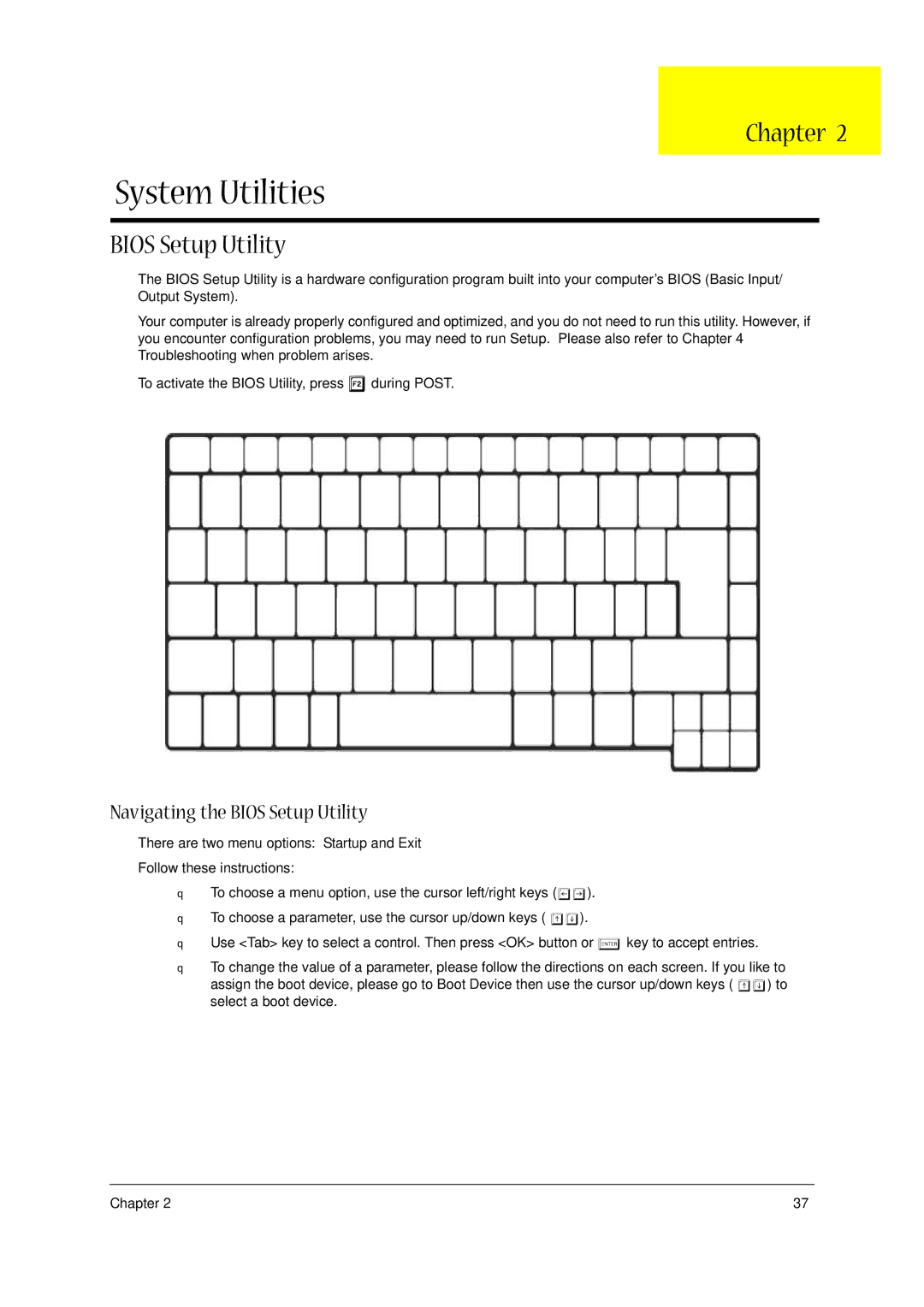 Acer 1300 Series manual System Utilities, Navigating the Bios Setup Utility 