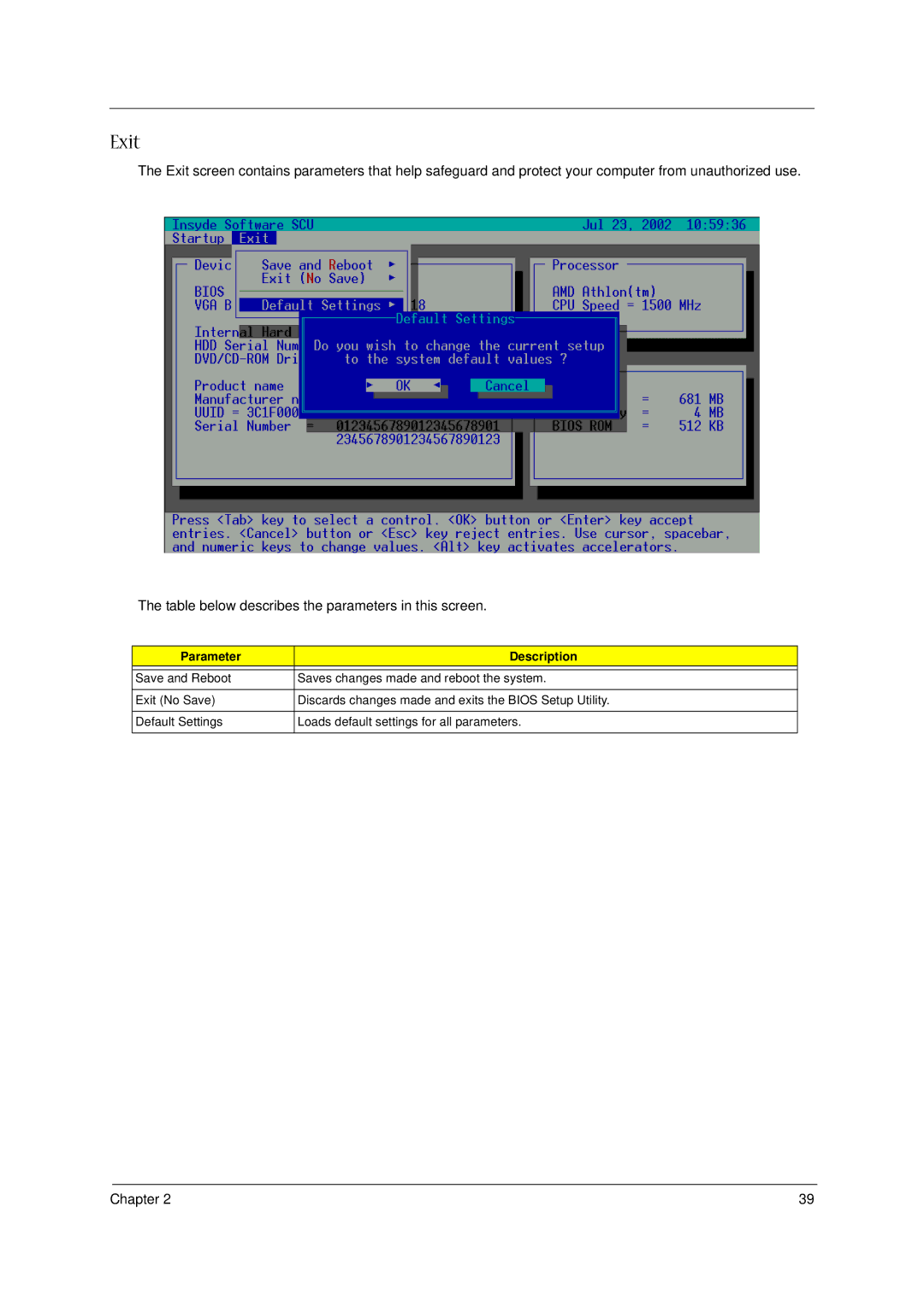 Acer 1300 Series manual Exit 