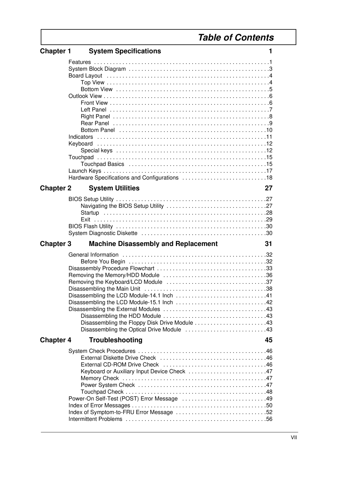 Acer 1310 manual Table of Contents 