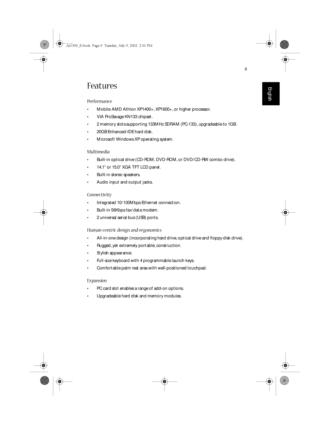 Acer 1300 Series, 1350 series manual Features 