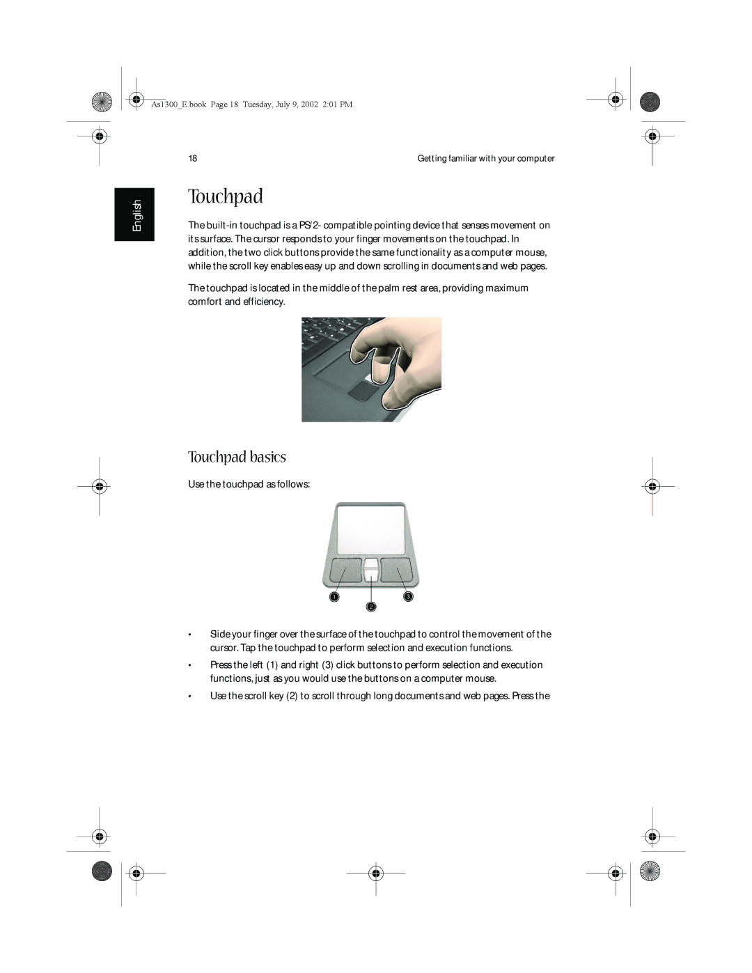 Acer 1350 series, 1300 Series manual Touchpad basics 