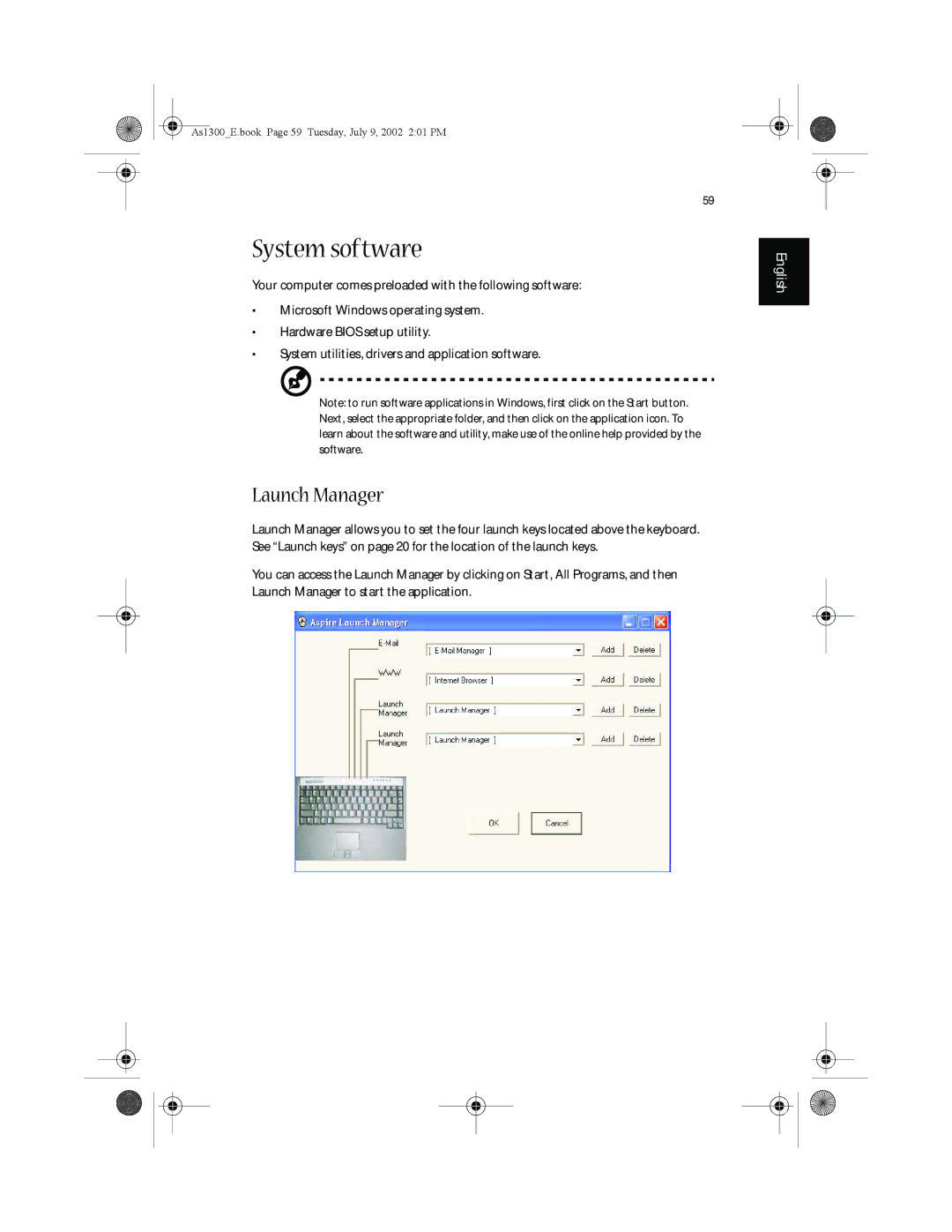 Acer 1300 Series, 1350 series manual System software, Launch Manager 