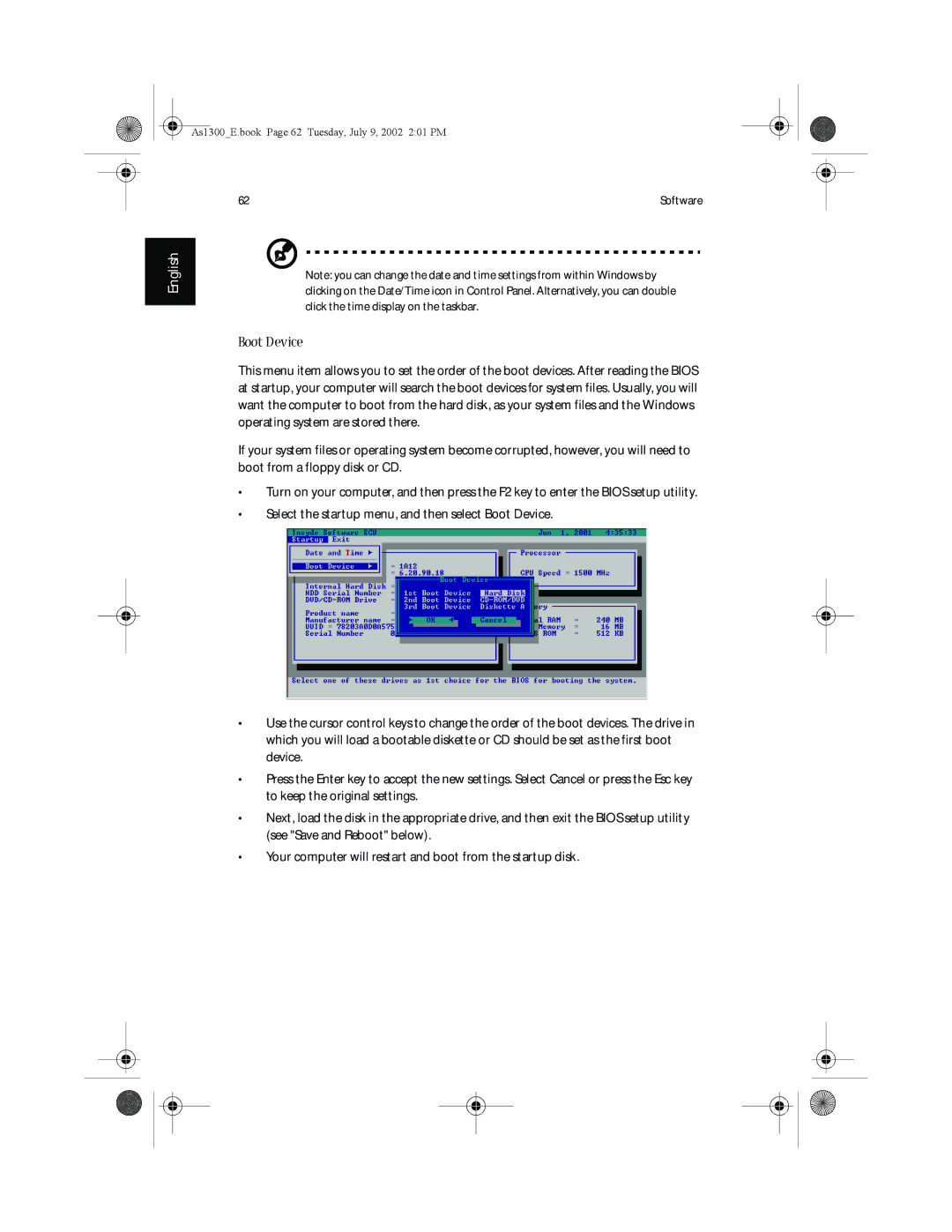 Acer 1350 series, 1300 Series manual Boot Device 